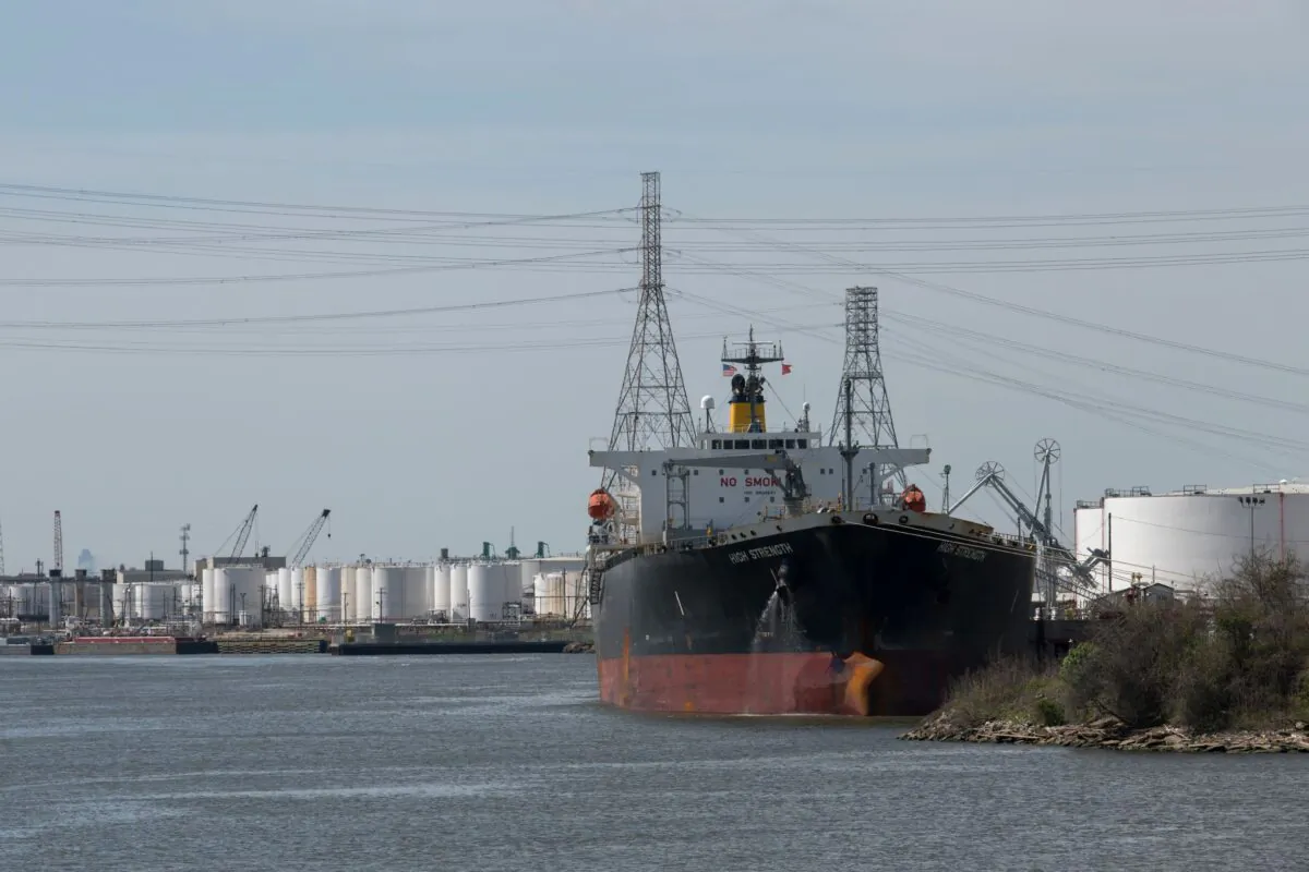 A ship is docked along the Houston Ship Channel on March 6, 2019, in Houston, Texas. (Loren Elliott/AFP via Getty Images)