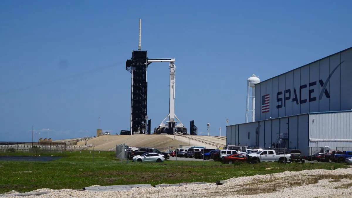 SpaceX Falcon 9 rocket, seen on the launch pad at NASAs Kennedy Space Center in Fla., on April 22, 2021. (Gianrigo Marletta/AFP via Getty Images)