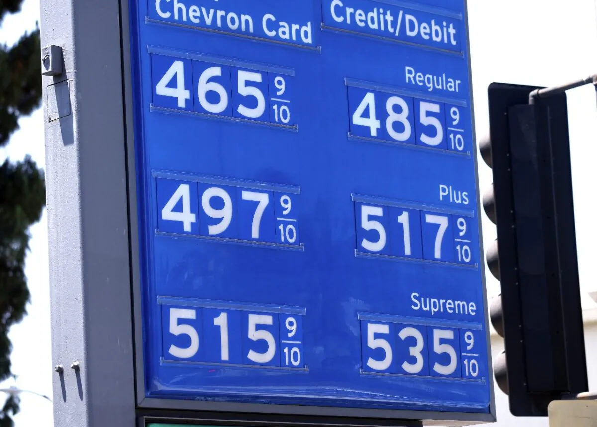 Gas prices are displayed at a Chevron station in Los Angeles on June 14, 2021. (Mario Tama/Getty Images)