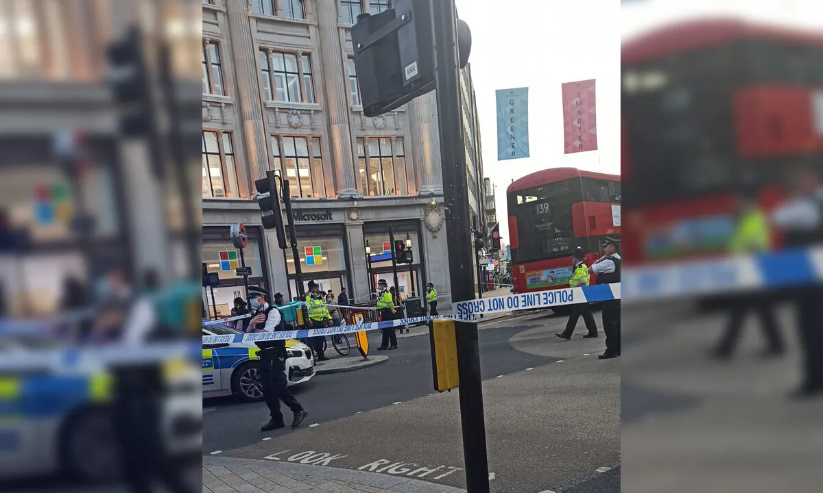 Picture taken following an fatal stabbing incident at Oxford Circus, central London on July 1, 2021. (Twitter user @okubax via PA)
