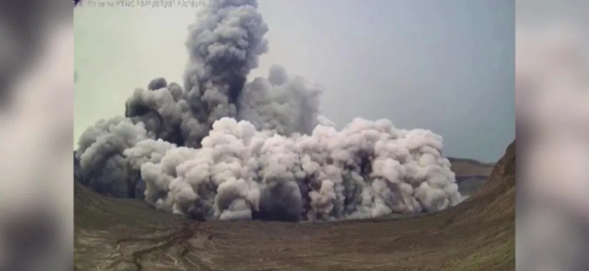 This screenshot shows a high plume of gas and steam rose from the Taal volcano, in the Philippines, on July 1, 2021. (Phivolcs-Dost via Reuters/Screenshot via The Epoch Times)