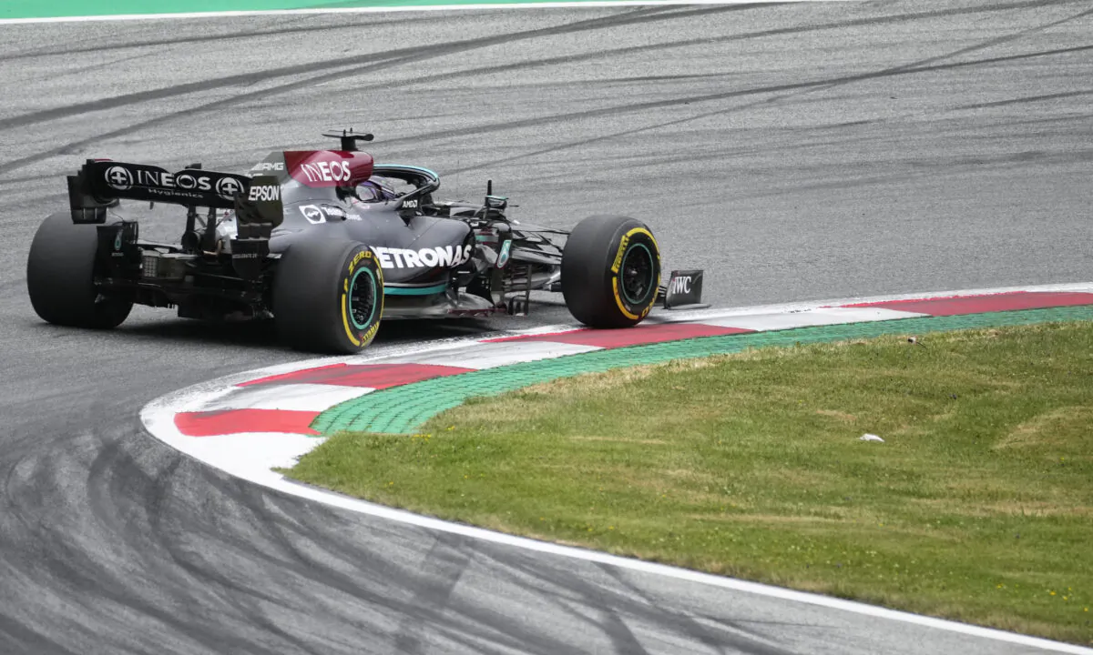 Mercedes driver Lewis Hamilton of Britain steers his car during the second free practice session for the Austrian Formula One Grand Prix at the Red Bull Ring racetrack in Spielberg, Austria, on July 2, 2021. (Darko Bandic/AP Photo)