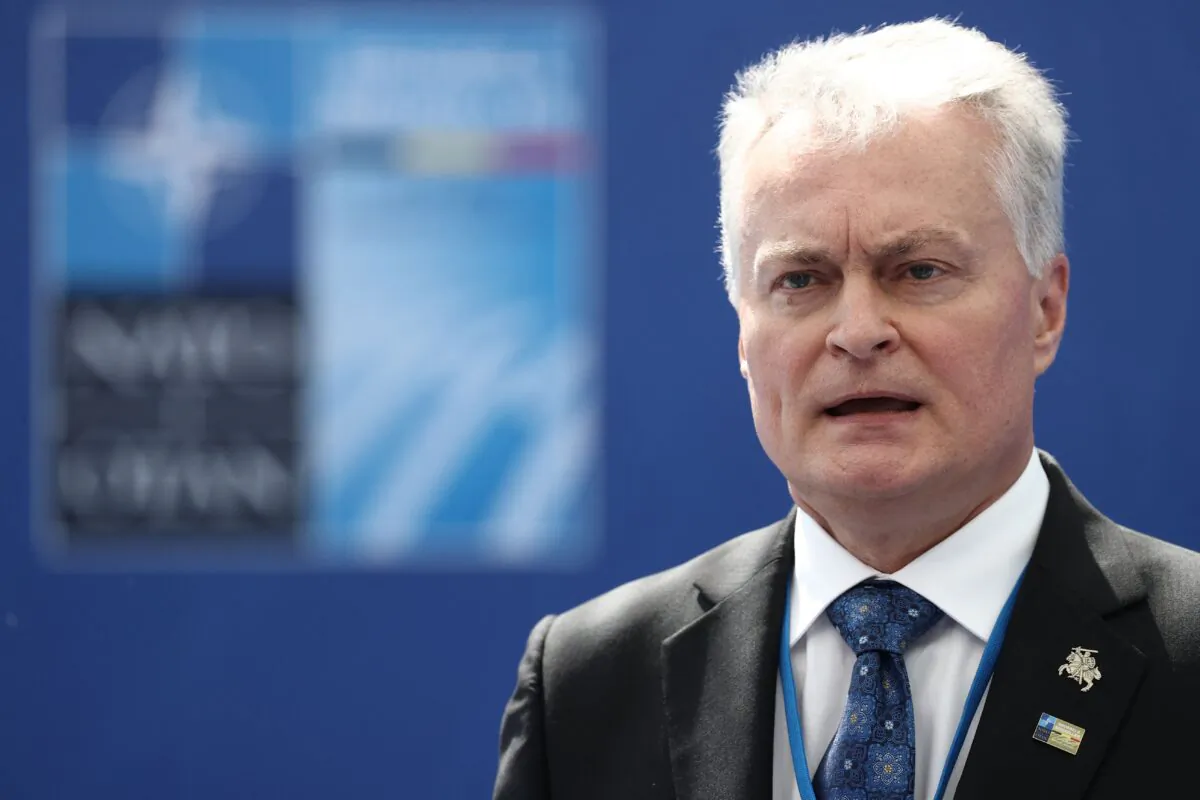 Lithuania's President Gitanas Nauseda arrives to attend the NATO summit at the NATO headquarters in Brussels on June 14, 2021. (Kenzo Tribouillard/Pool/AFP via Getty Images)