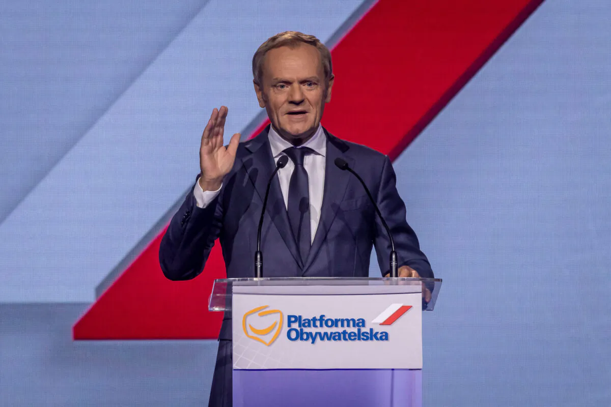 Former Polish prime minister and former president of the European Council Donald Tusk speaks during a party convention of the Civic Platform (Platforma Obywatelska), the main opposition party in Poland, in Warsaw, on July 3, 2021. (Wojtek Radwanski /AFP via Getty Images)