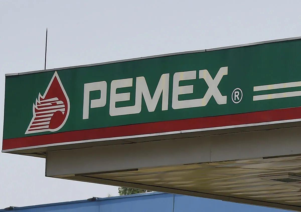 Logo of Mexico's state oil company Pemex, taken at gas station in Mexico City on April 20, 2020. (Alfredo Estrella/AFP via Getty Images)