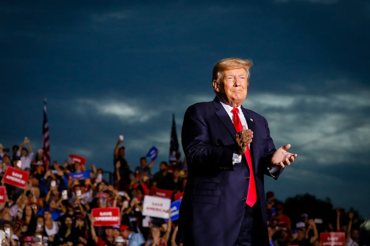 Former President Donald Trump arrives to hold a rally in Sarasota, Fla., on July 3, 2021. (Eva Marie Uzcategui/Getty Images)