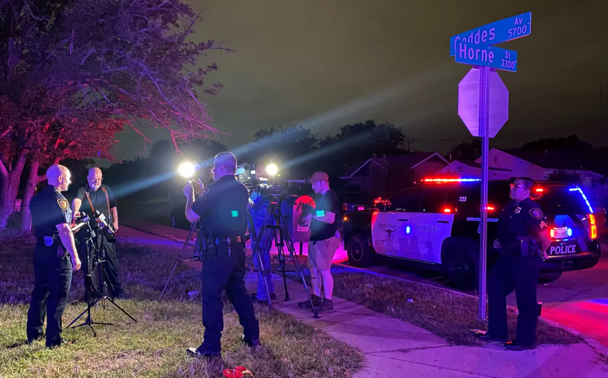 Fort Worth Police Chief Neil Noakes holds a news briefing at the site of a shooting in Fort Worth, Texas, early on July 4, 2021. (Fort Worth Police Dept. via AP)