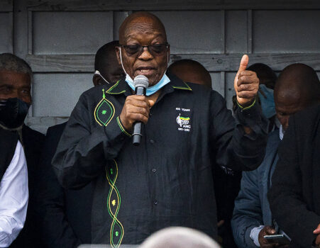 Former president Jacob Zuma addresses his supporters