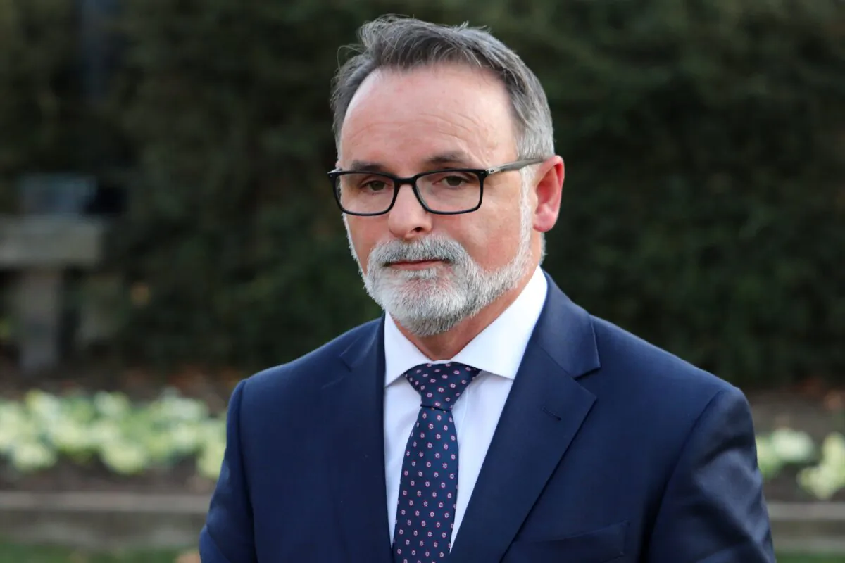 Tasmania's Labor opposition leader David O'Byrne addresses media outside Tasmania Parliament House, in Hobart, Australia on June 30, 2021. (AAP Image/Ethan James)