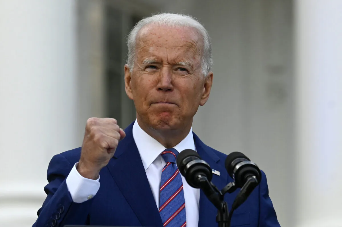 President Joe Biden speaks during Independence Day celebrations on the South Lawn of the White House in Washington on July 4, 2021. (Andrew Caballero-Reynolds/AFP via Getty Images)