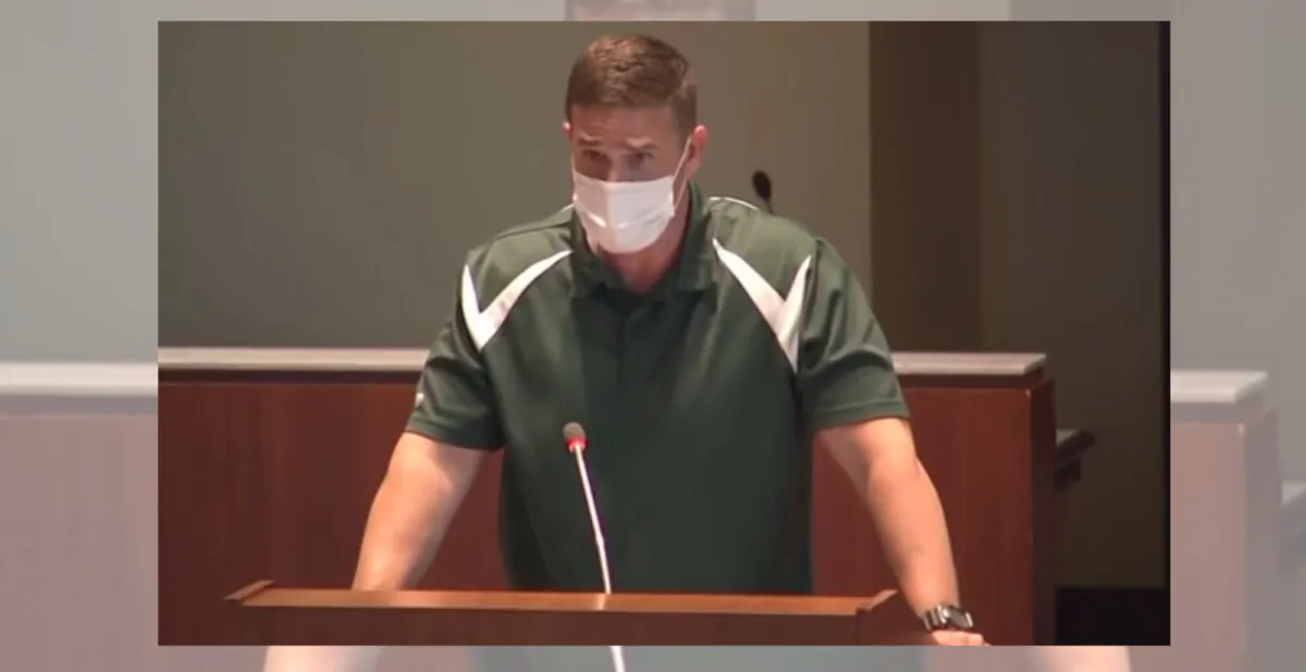 Byron "Tanner" Cross speaking at a Loudoun County Public Schools meeting on May 25, 2021. (LCPS School Board/Screenshot via The Epoch Times)