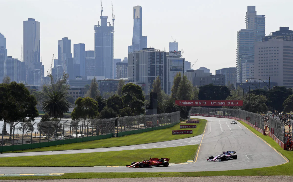 Formula One cars race on the circuit during the final practice session for the Australian Grand Prix in Melbourne, Australia, on March 16, 2019. (Andy Brownbill/AP Photo)