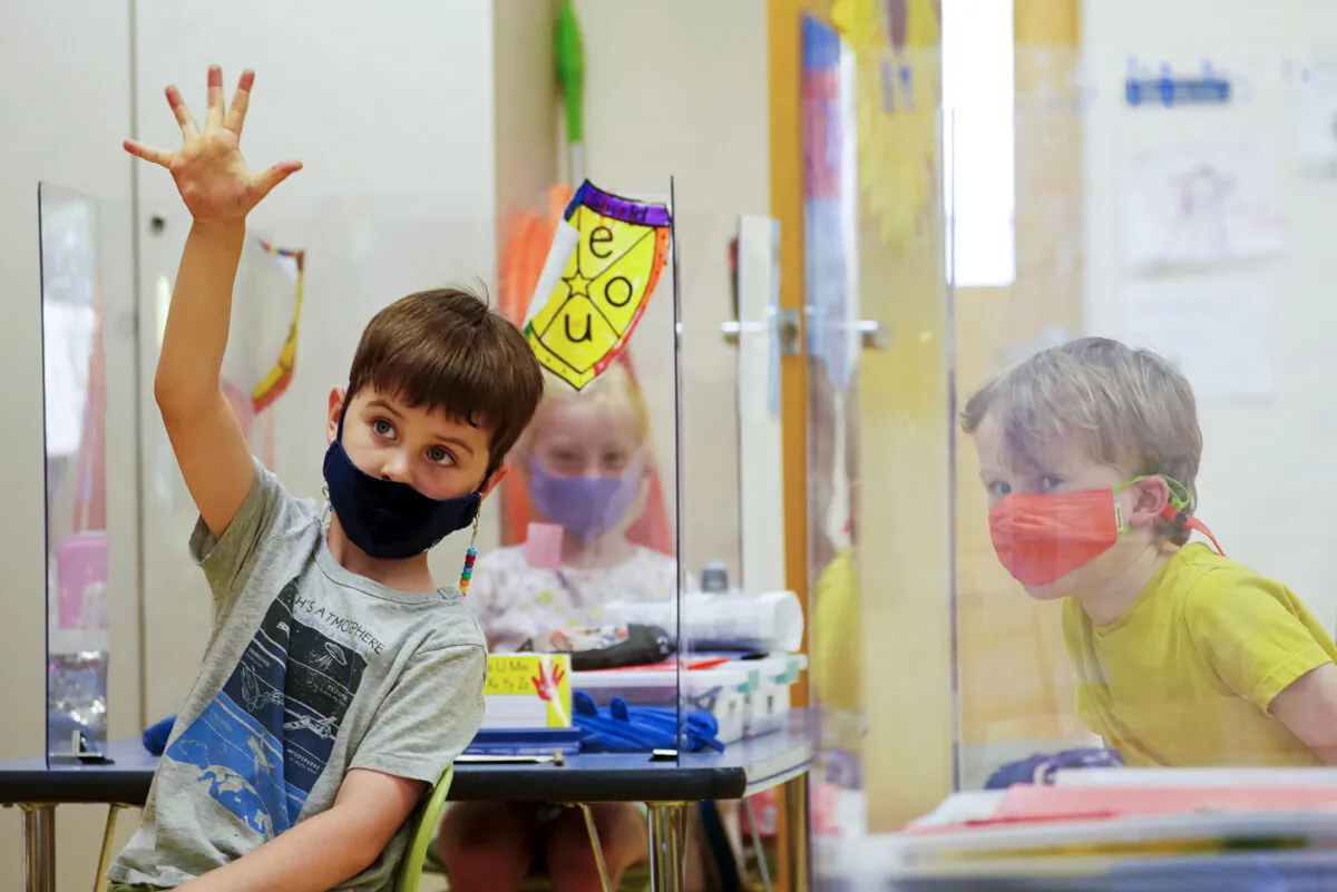 Kindergarten students attend a math lesson at the Milton Elementary School, in Rye, N.Y., on May 18, 2021. (Mary Altaffer, File/AP Photo)