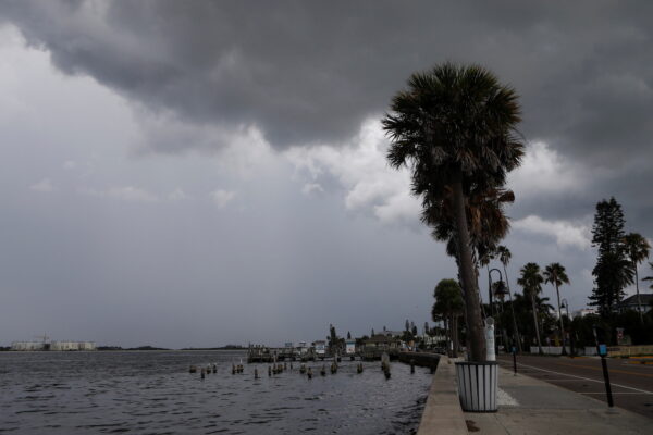 Dark clouds loom over the Pass-A-Grille channel ahead of Tropical Storm Elsa, in St. Petersburg