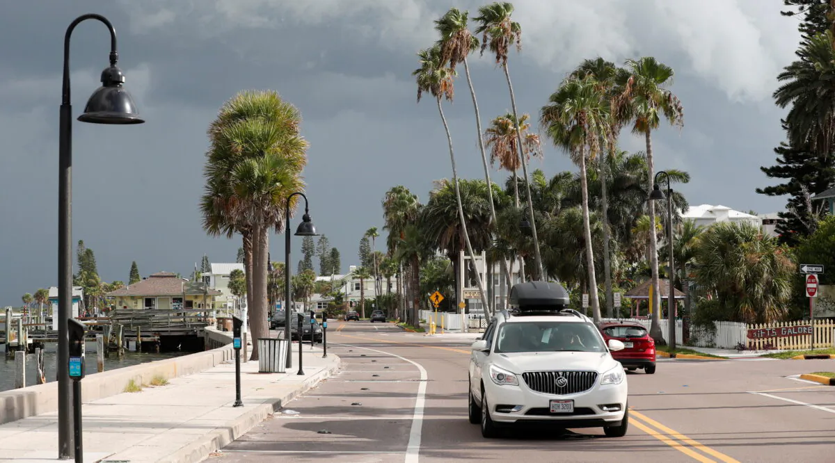 Dark clouds loom over the Pass-A-Grille channel ahead of Tropical Storm Elsa in St. Petersburg, Fla., on July 5, 2021. (REUTERS/Octavio Jones)