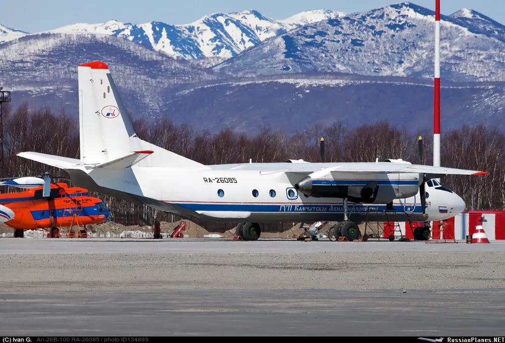 Russian An-26 plane with the tail number RA-26085 is seen in Petropavlovsk-Kamchatsky, Russia, in this undated handout image, on July 6, 2021. (Russia's Emergencies Ministry/Handout via Reuters)