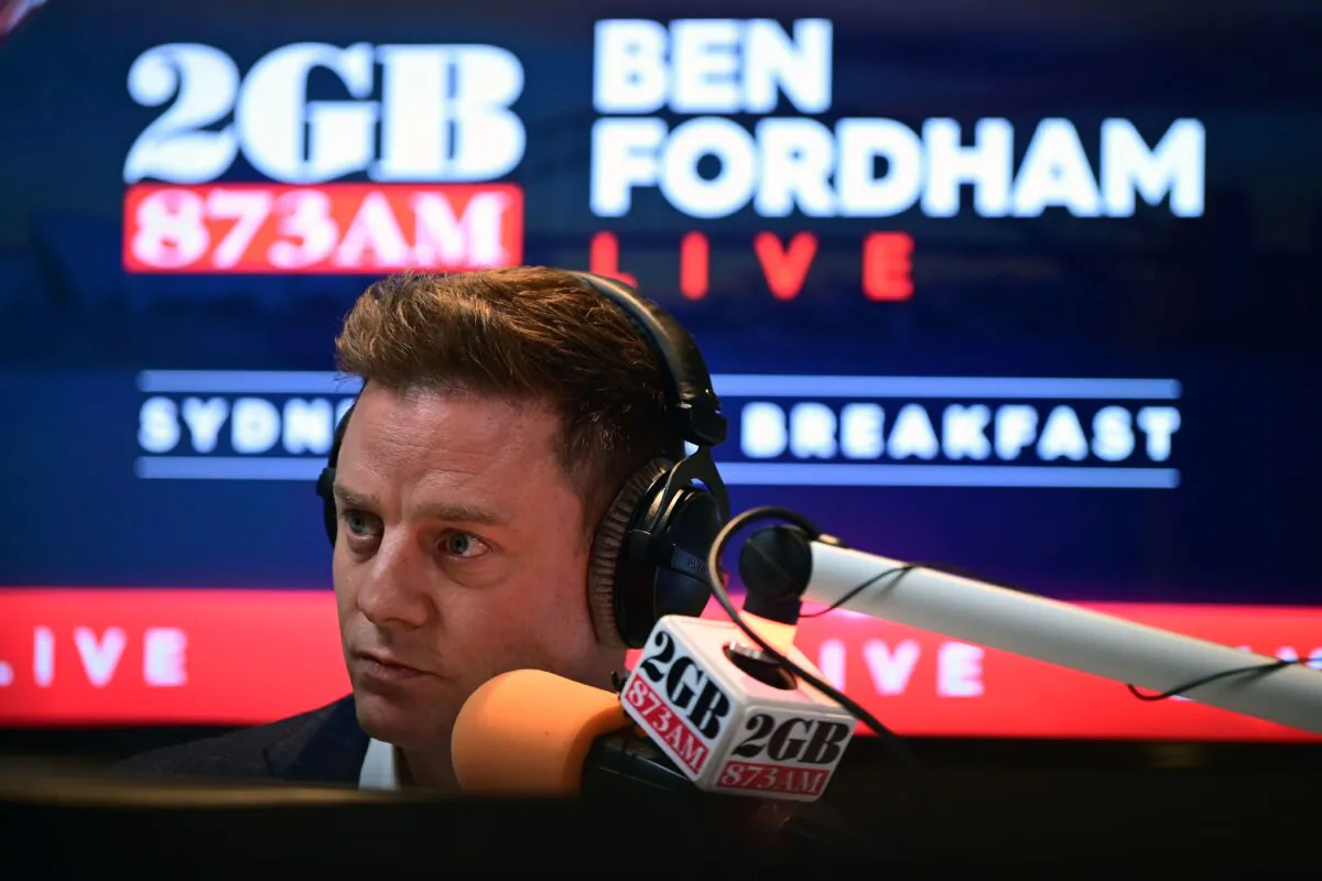 Ben Fordham on air during the breakfast program at 2GB’s Pyrmont Studio in Sydney, Australia on June 1, 2020. (AAP Image/Joel Carrett) 