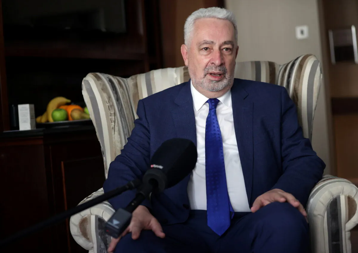 Montenegrin Prime Minister Zdravko Krivokapic speaks during an interview with Reuters in London, Britain, on July 6, 2021. (Hannah McKay/Reuters)
