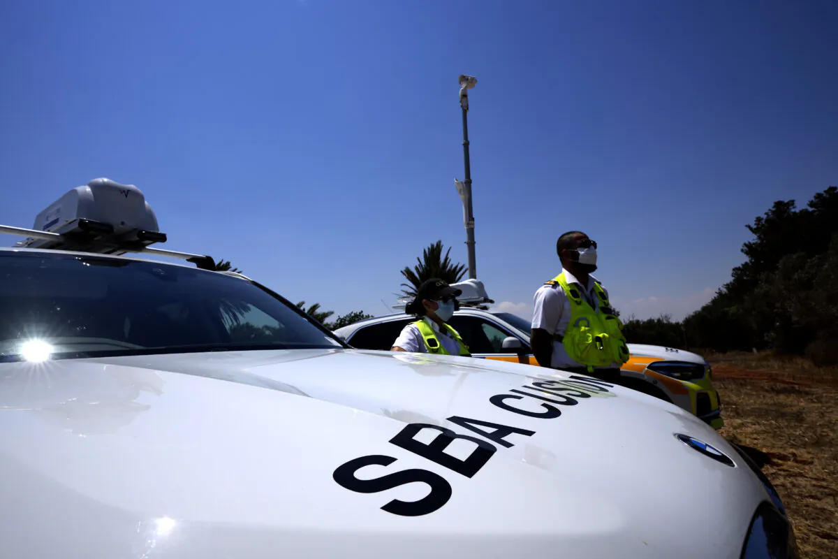A view of a police customs vehicle in the British military base, Cyprus, on July 6, 2021. (Petros Karadjias/AP Photo)
