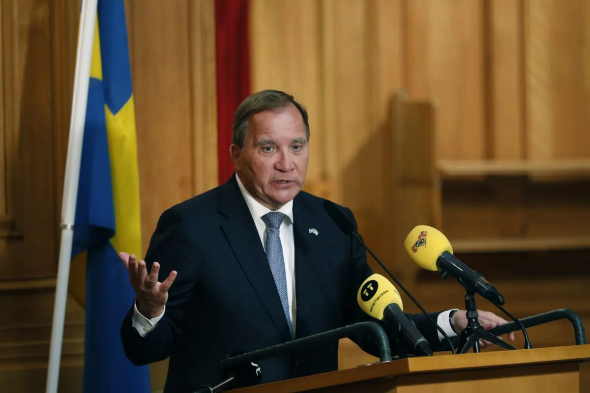 Social Democrat Leader Stefan Lofven after being voted Prime Minister in the Swedish Parliament in Stockholm, on July 7, 2021. (Christine Olsson/TT News Agency via AP)