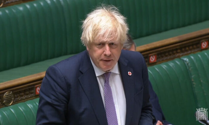 Prime Minister Boris Johnson speaks during Prime Minister's Questions in the House of Commons in London on July 7, 2021. (House of Commons via PA)