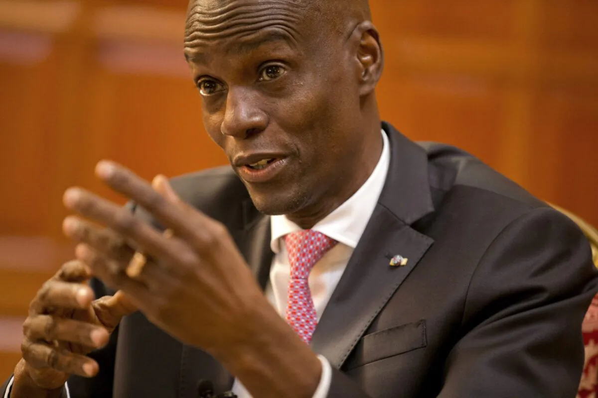 Haiti's President Jovenel Moise speaks during an interview at his home in Petion-Ville, a suburb of Port-au-Prince, Haiti, Feb. 7, 2020. (AP Photo/Dieu Nalio Chery)