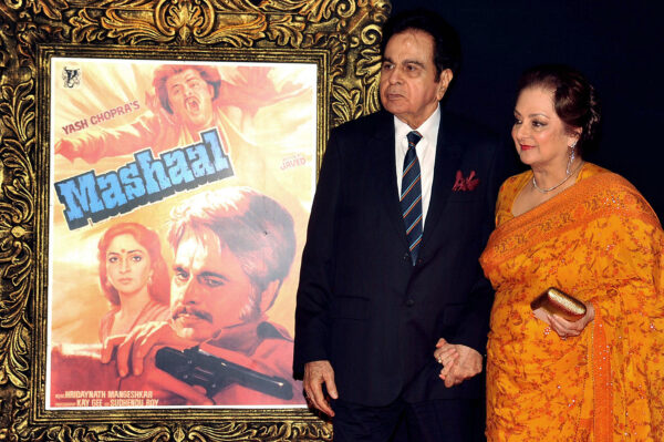 Bollywood film actor Dilip Kumar (L) and his wife