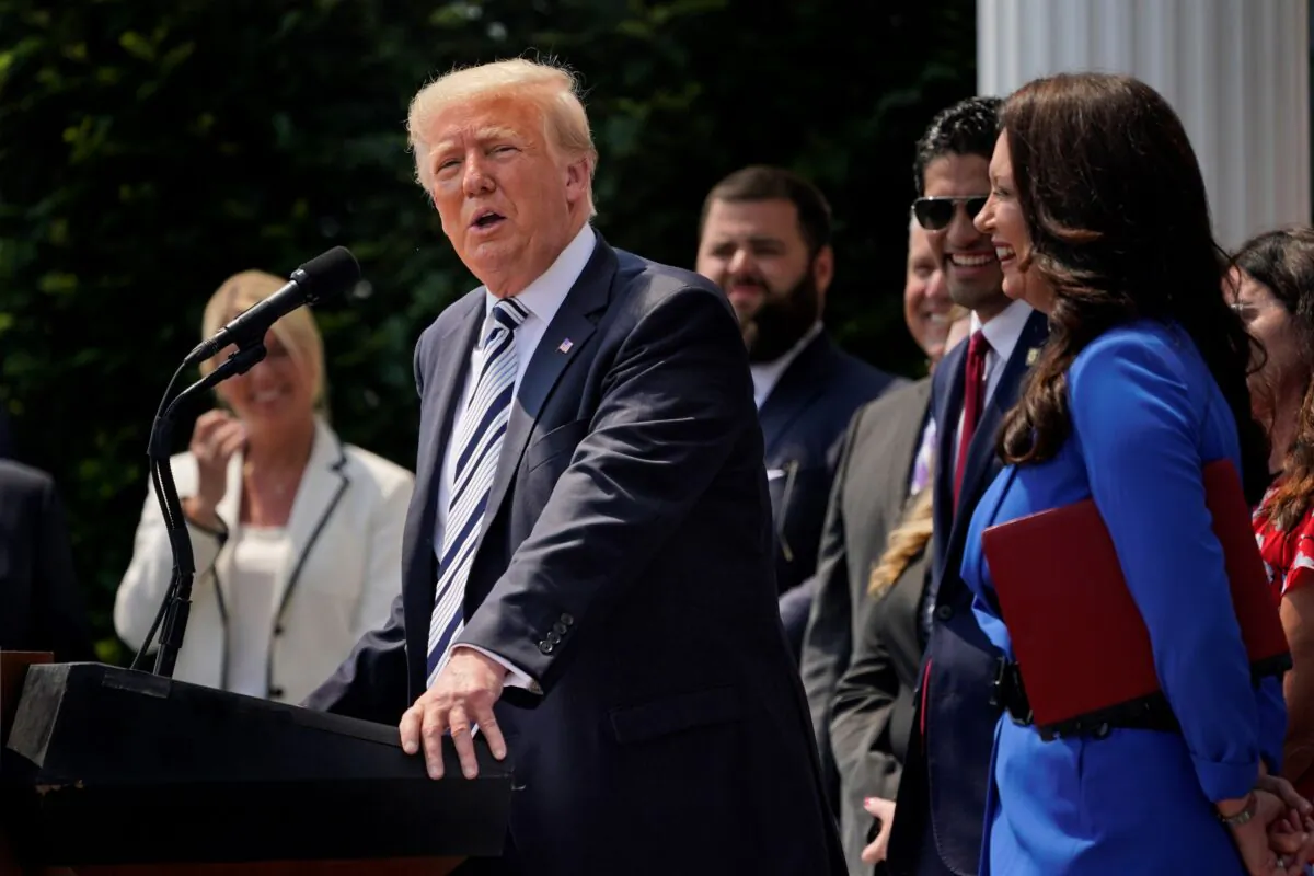 Former President Donald Trump speaks at Trump National Golf Club in Bedminster, N.J., on July 7, 2021. (Seth Wenig/AP Photo)