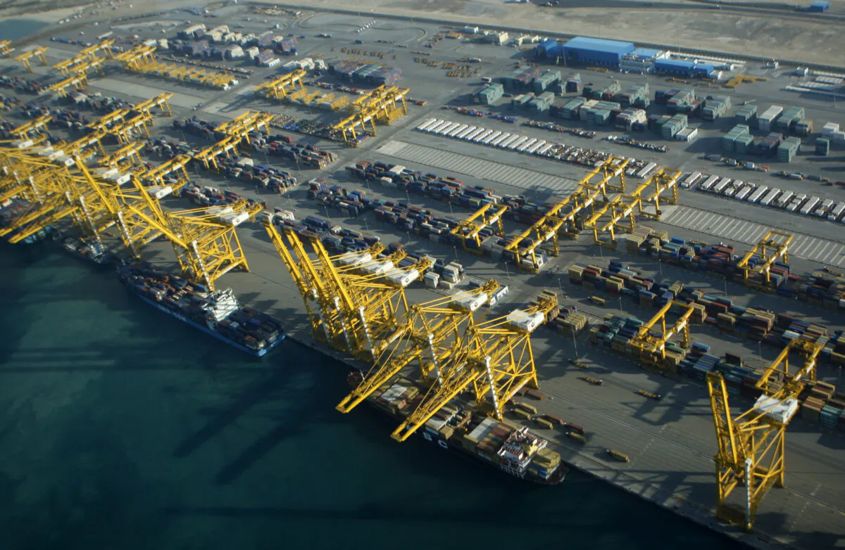 Container ships dock at the Dubai Port in the Jebel Ali Free Zone about 40 kilometers (25 miles) south of Dubai, United Arab Emirates, on Jan. 3, 2010. (Kamran Jebreili/AP Photo)