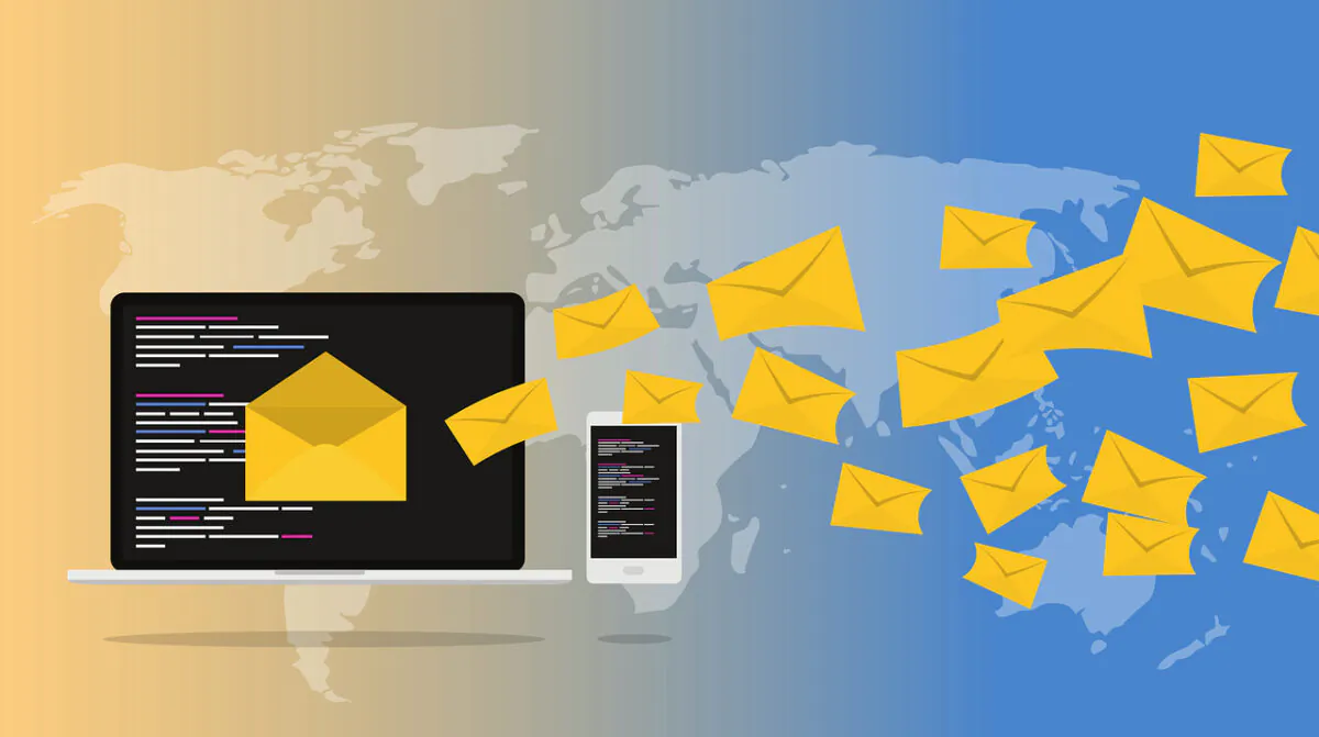 Emails fly in front of a global map in this illustration. (Pixabay)
