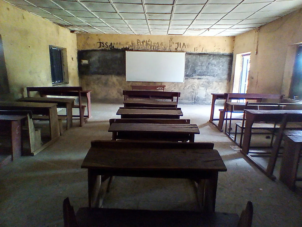 Pieces of furniture are seen inside a classroom at Bethel Baptist High School in Damishi, Kaduna, Nigeria, on July 7, 2021. (Bosan Yakusak/Reuters)