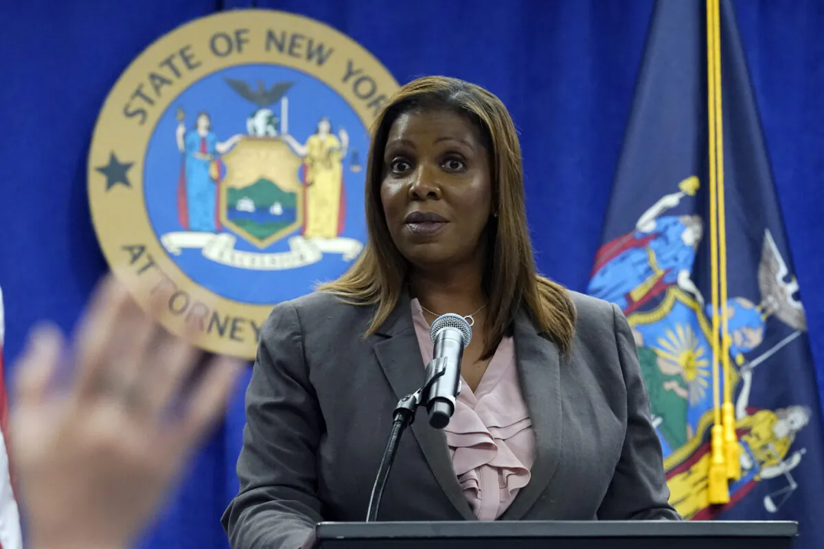 New York Attorney General Letitia James addresses a news conference at her office, in New York on Friday, May 21, 2021. (Richard Drew, File/AP Photo)