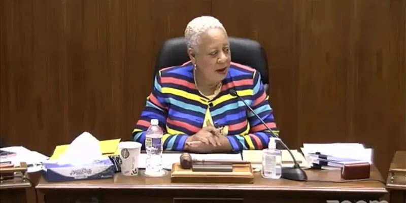 City Council President Wanda Williams presides over city council meeting in Harrisburg, Pa., on July 6, 2021. (Sean Guay/The Epoch Times)