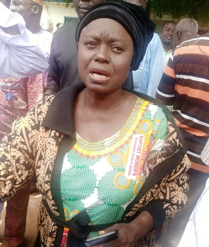 Mrs. Florence Tugga, principal of Bethel Baptist High School in Kaduna State, Nigeria, at the high school after 121 students were kidnapped, on July 5, 2021. (Luka Binniyat/The Epoch Times)