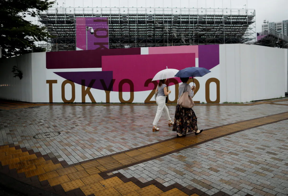Scaffoldings for the spectator seats are seen at Aomi Urban Sports Park,  in Tokyo, Japan July 8, 2021.  (Issei Kato/Reuters)