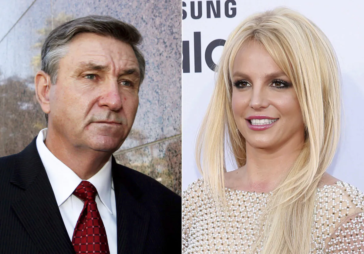 (Left) Jamie Spears, father of singer Britney Spears, leaves the Stanley Mosk Courthouse in Los Angeles, Calif., on Oct. 24, 2012. (Right) Britney Spears arrives at the Billboard Music Awards in Las Vegas, on May 17, 2015. (AP Photo)