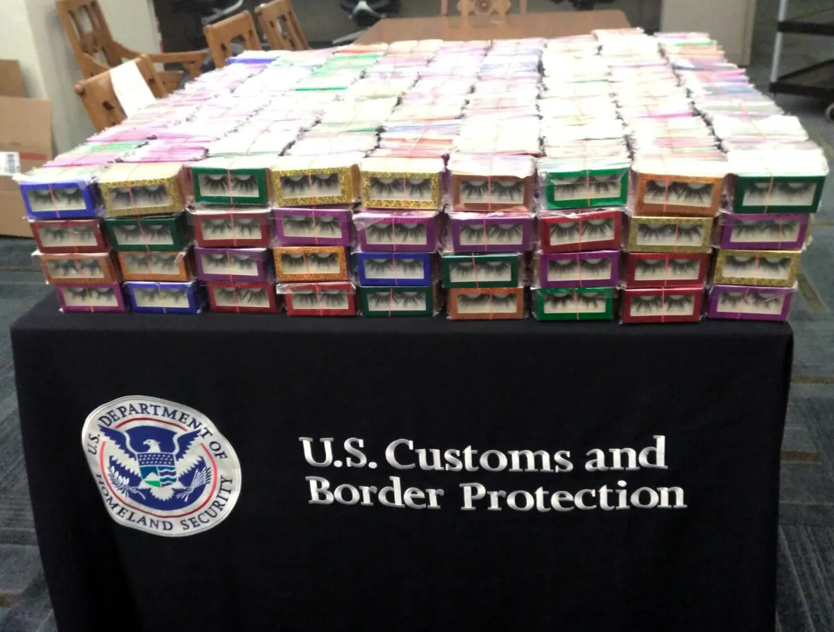 Boxes of long lashes seized at Louis Armstrong New Orleans International Airport in Kenner, La., on July 6, 2021. (U.S. Customs and Border Protection via AP)