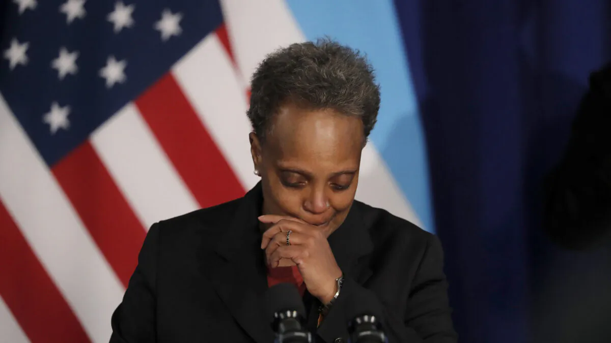 Chicago Mayor Lori Lightfoot speaks at City Hall on April 15, 2021. (Jose M. Osorio/Chicago Tribune/TNS)
