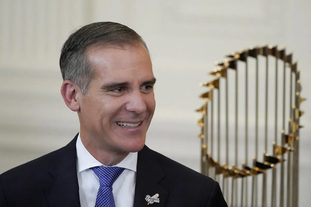 Los Angeles Mayor Eric Garcetti at the White House in Washington on July 2, 2021. (Julio Cortez/AP Photo)