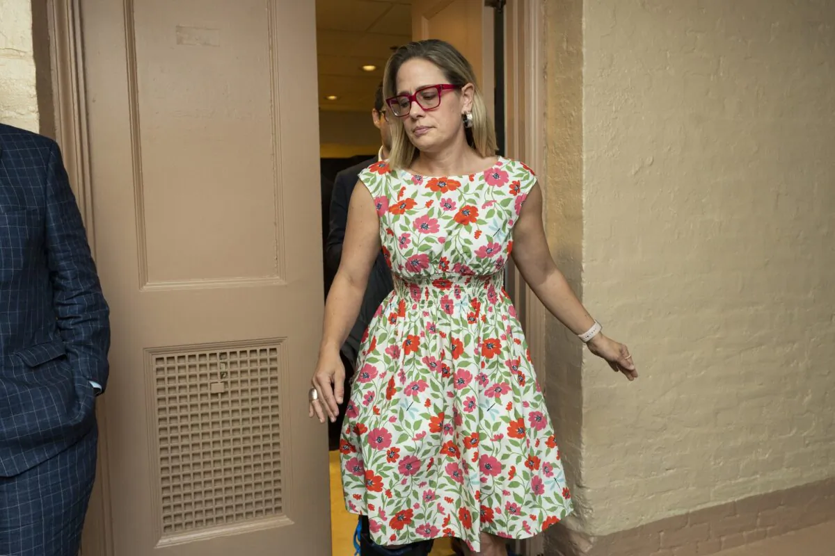 Sen. Kyrsten Sinema (D-Ariz.) is seen in the U.S. Capitol in Washington on June 22, 2021. (Manuel Balce Ceneta/AP Photo)