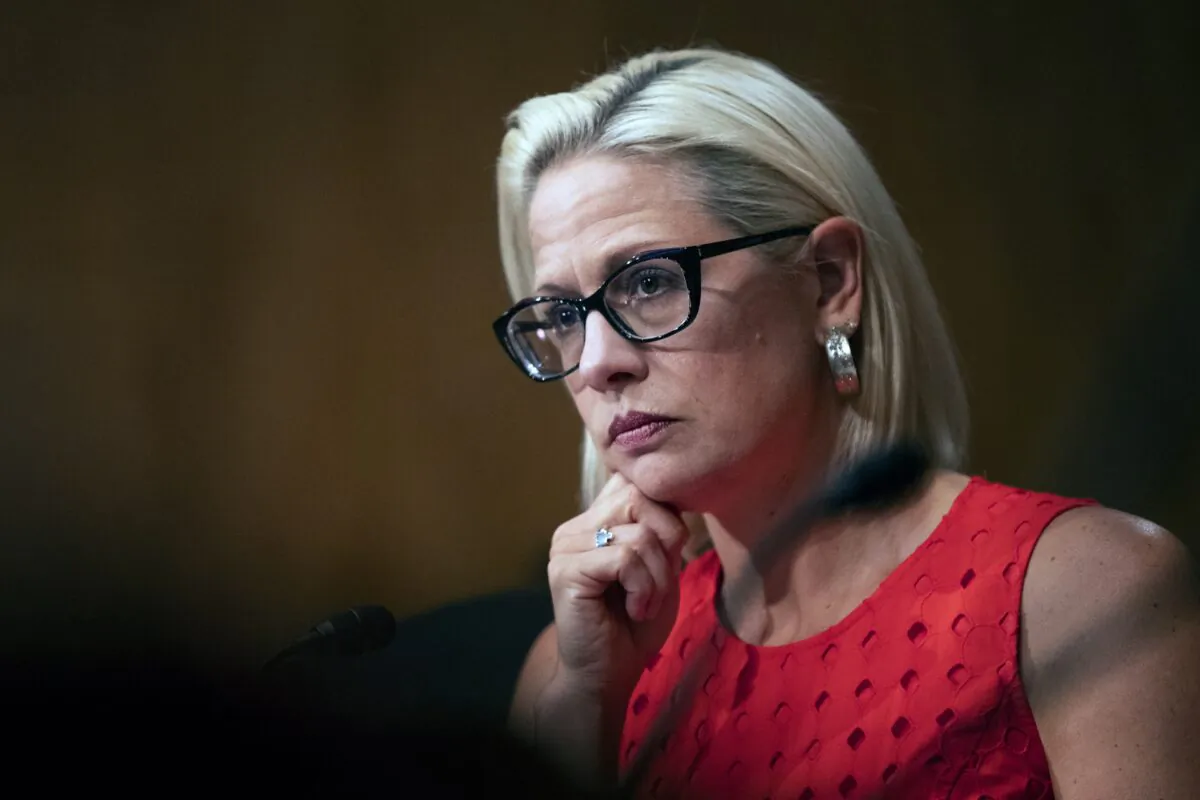 Sen. Kyrsten Sinema (D-Ariz.) is seen during a hearing in Washington on July 16, 2019. (Manuel Balce Ceneta/AP Photo)