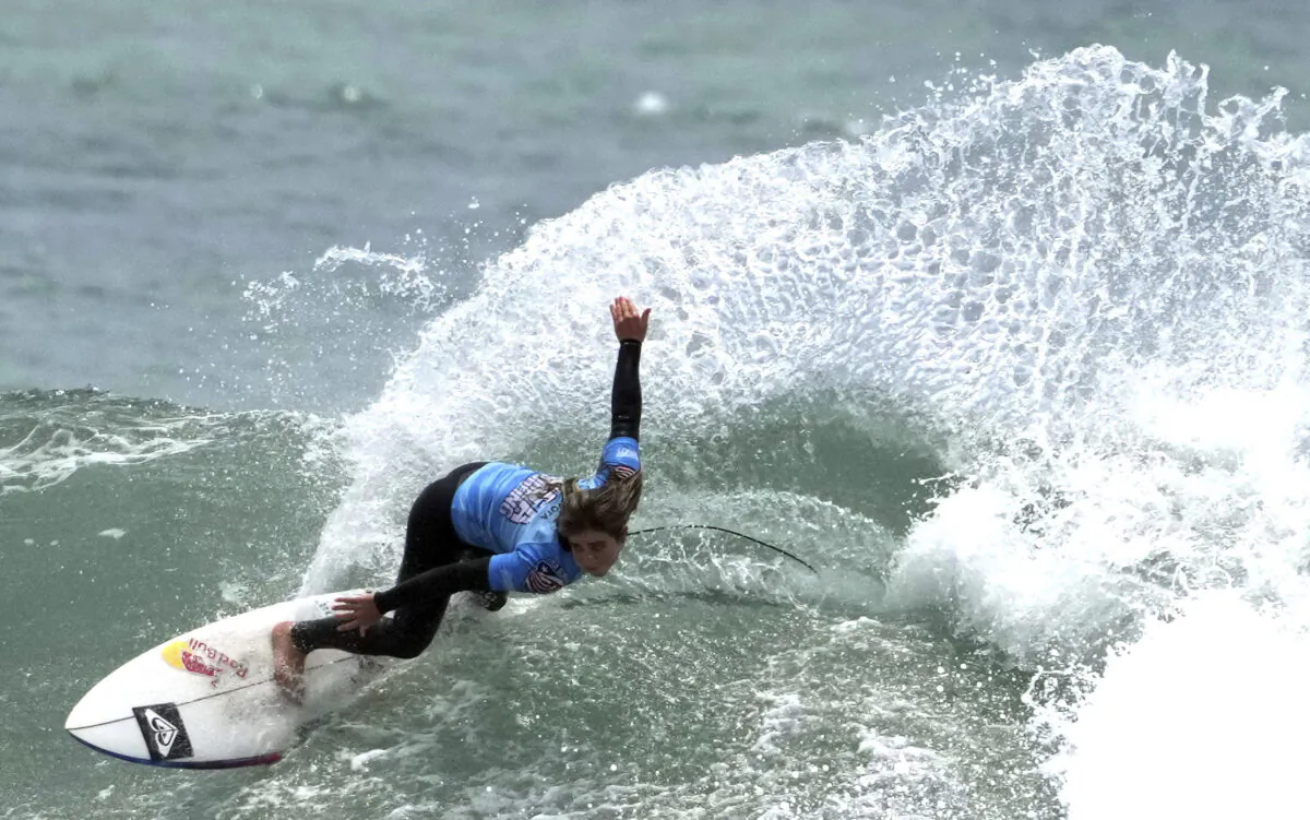 Surfer Caroline Marks of team USA during a Olympic exhibition a the USA Surfing Junior championships at the Lower Trestles in San Clemente on Tuesday, June 22, 2021. (Keith Birmingham/The Orange County Register via AP)