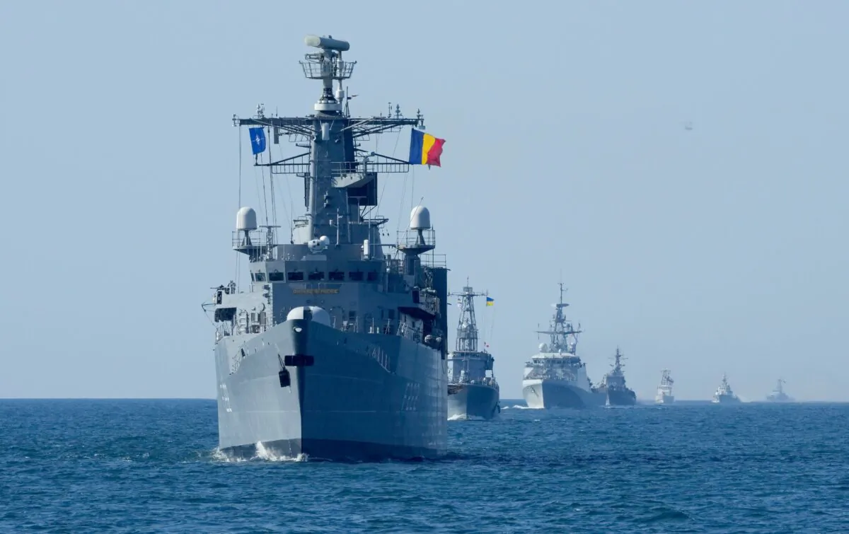 NATO warships are in battle formation during Sea Breeze 2021 maneuvers, in the Black Sea, on July 9, 2021. Ukraine and NATO have conducted Black Sea drills involving dozens of warships in a two-week show of their strong defense ties and capability following a confrontation between Russia's military forces and a British destroyer off Crimea last month. (Efrem Lukatsky /AP Photo)