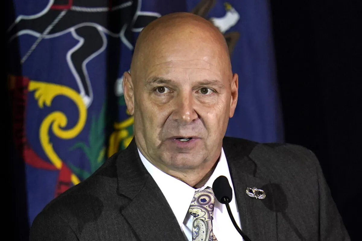 Pennsylvania Sen. Doug Mastriano attends a hearing of the Pennsylvania State Senate Majority Policy Committee in Gettysburg, Pa., on Nov. 25, 2020. (Julio Cortez/AP Photo)