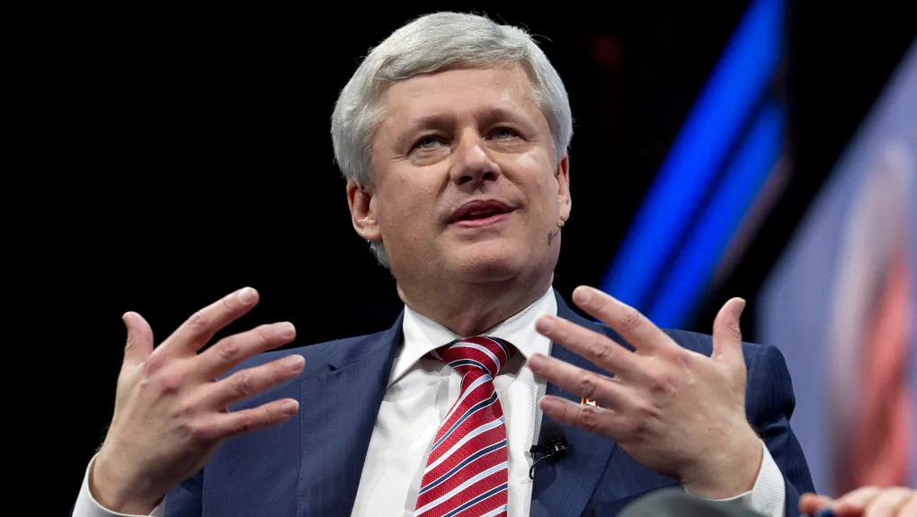Stephen Harper speaks at the 2017 American Israel Public Affairs Committee (AIPAC) policy conference in Washington, on March 26, 2017. (The Canadian Press/AP/Jose Luis Magana)