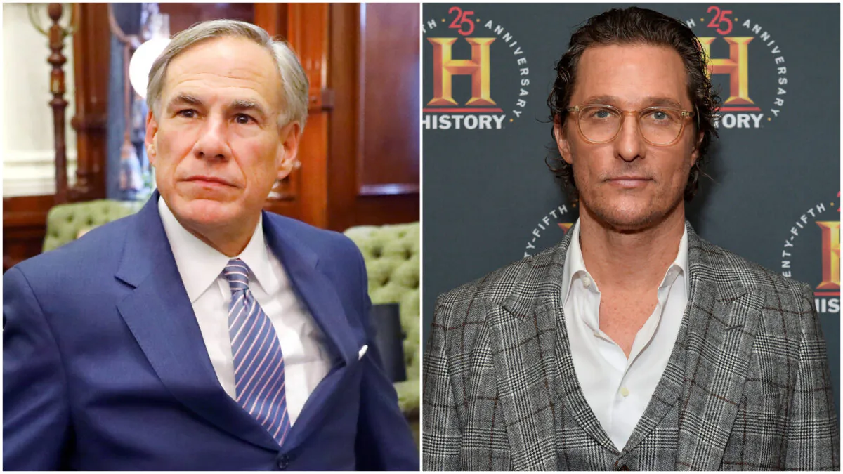 (L) Texas Governor Greg Abbott at the Texas State Capitol in Austin on March 29, 2020. (Tom Fox-Pool/Getty Images) (R) Matthew McConaughey attends an event at Carnegie Hall in New York City on Feb. 29, 2020. (Noam Galai/Getty Images for HISTORY)