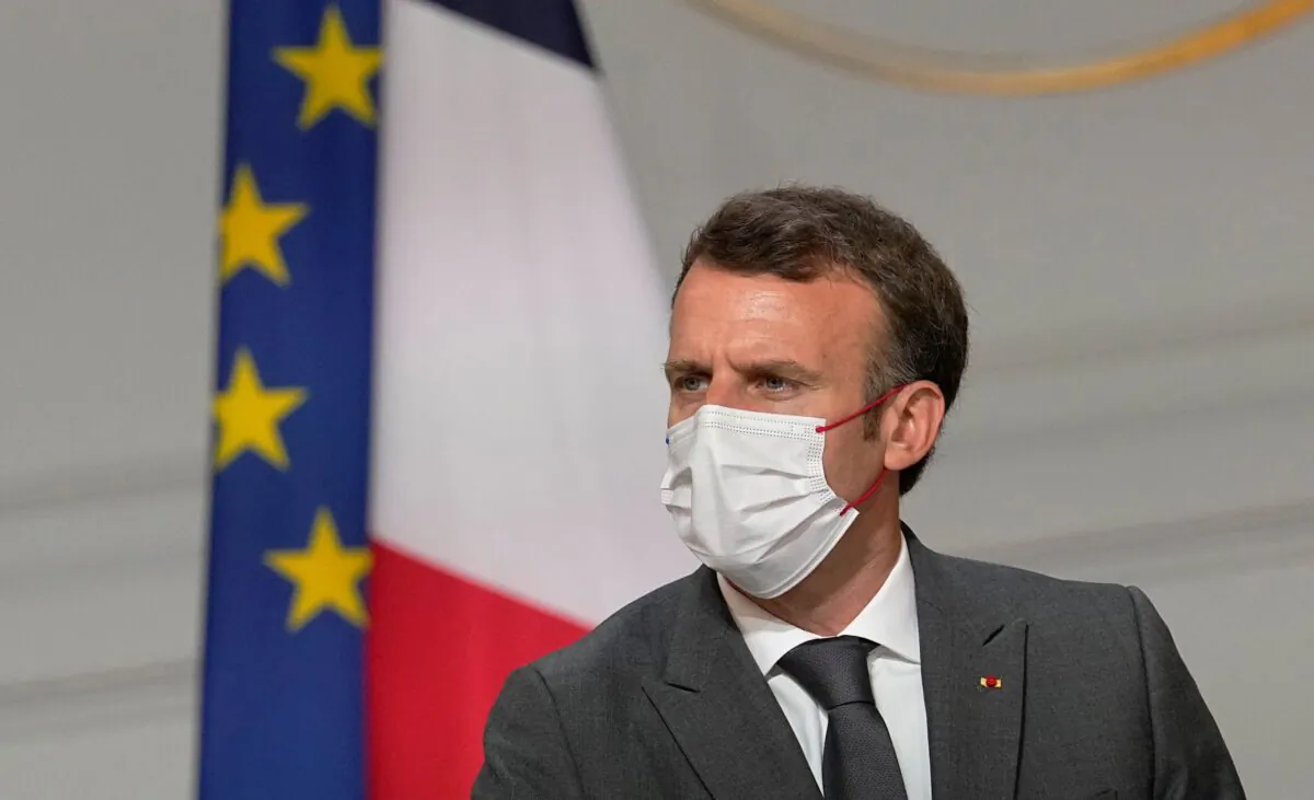 France's President Emmanuel Macron, meets French carmakers at the Elysee Palace in Paris, France, on July 12, 2021. (Michel Euler/AP Photo)
