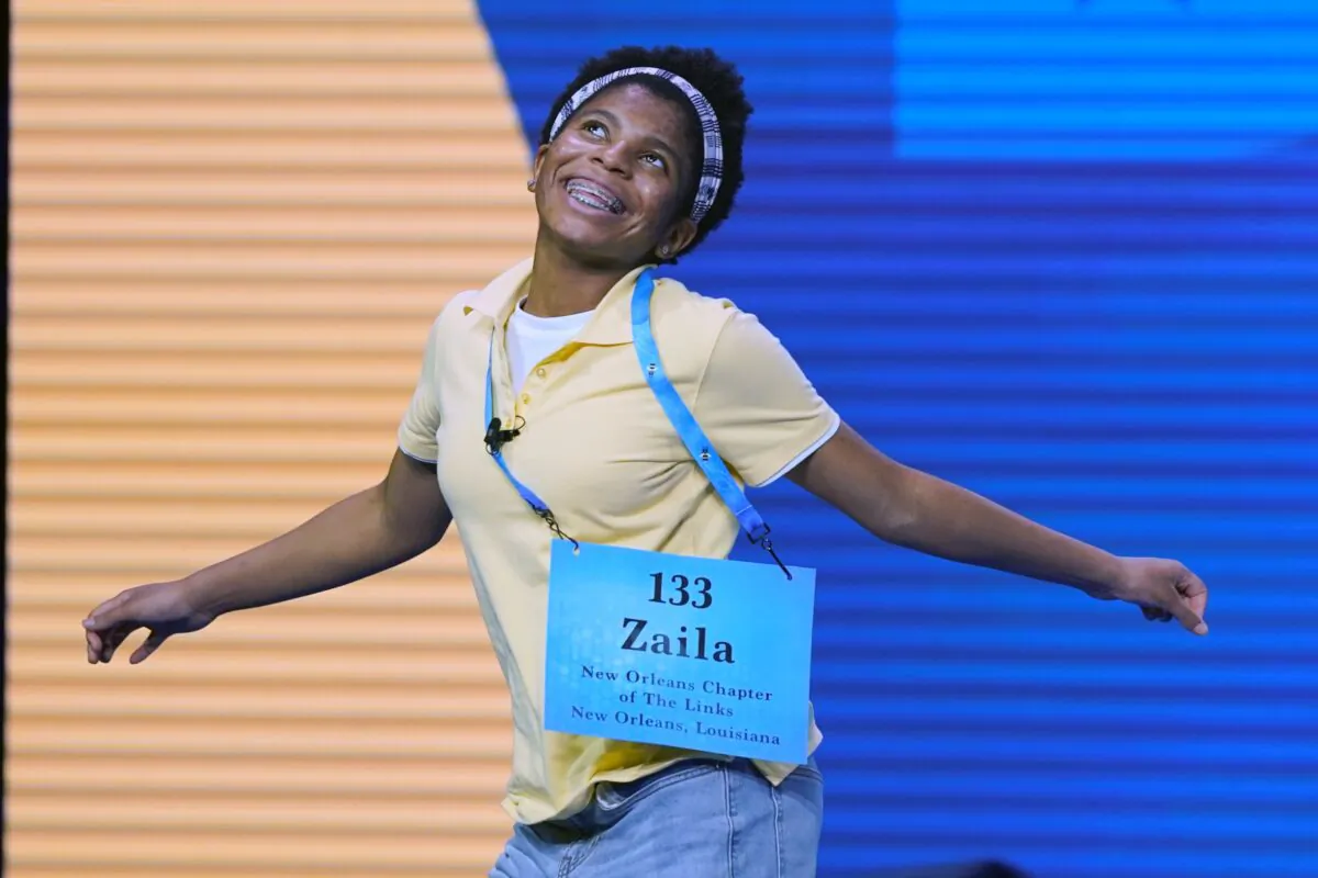 Zaila Avant-garde, 14, celebrates after winning the finals of the 2021 Scripps National Spelling Bee at Disney World in Lake Buena Vista, Fla., on July 8, 2021. (John Raoux/AP Photo)