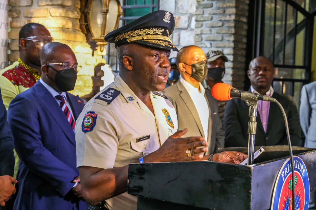 Haiti's Police General Director Leon Charles speaks during a press conference in Port-au Prince on July 11, 2021. (Valerie Baeriswyl/AFP via Getty Images)