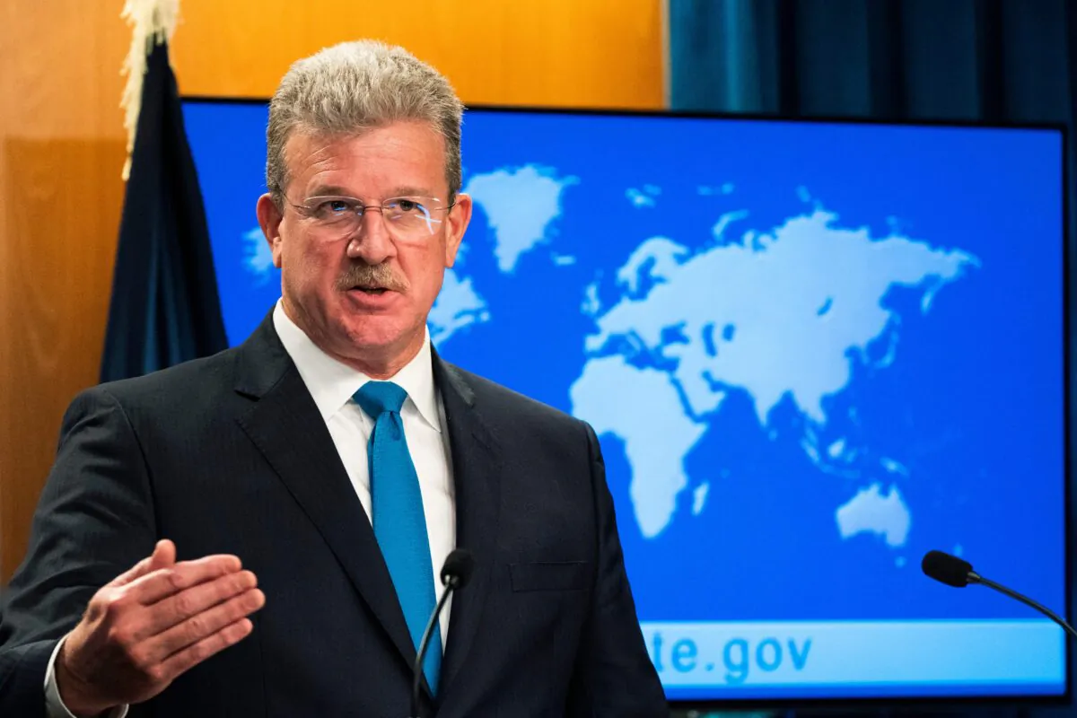 U.S. Acting Assistant Secretary for Conflict and Stabilization Operations Robert Faucher speaks to reporters at the State Department in Washington, on July 12, 2021. (Manuel Balce Ceneta/AFP via Getty Images)